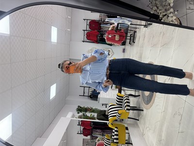 Büyük Yakalı Çizgili Mavi Gömlek