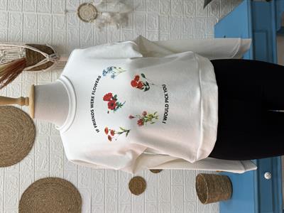 ÇİÇEK VE YAZI BASKILI SWEAT