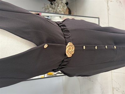 Double Kumaş Gold Kemerli Kalem Elbise Siyah