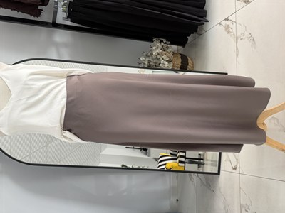 Kum Gri Maxi Uzun Saten Etek