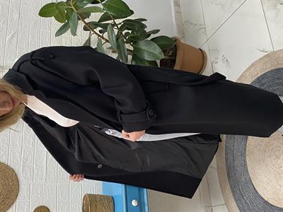 Lüx Kalite Apoletli Kuşaklı Kalın Kaşe Kaban Siyah