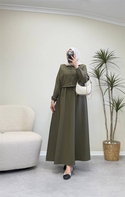 3070 - Yelekli Elbise -  Haki 
