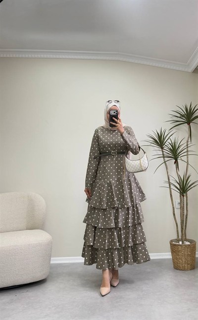 3599 - Puantiyeli Elbise - Haki
