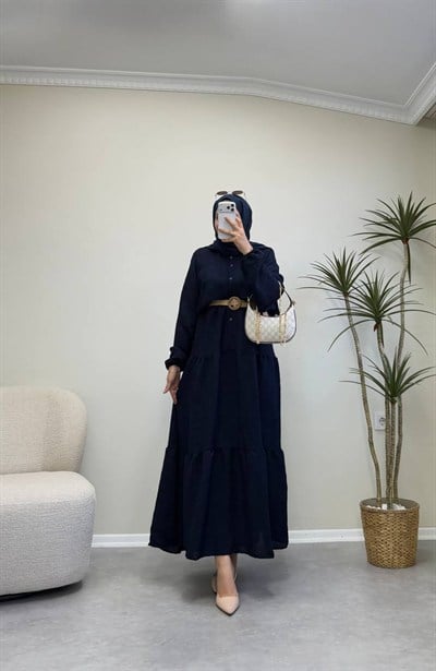 3636 - Jakarlı Elbise - Lacivert