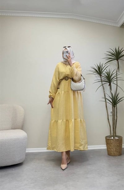 3636 - Jakarlı Elbise - Sarı