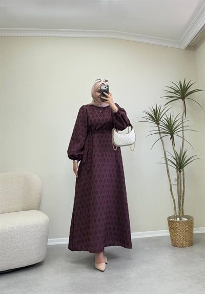 3667 - Ponpon Elbise - Bordo