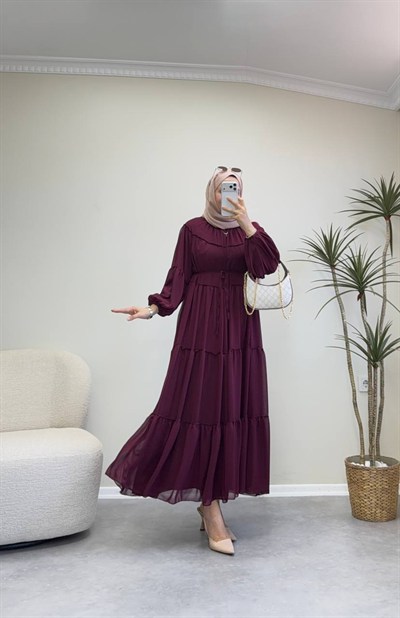 3697 - Kloş Şifon Elbise  - Bordo