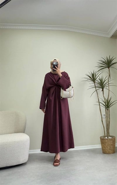 3735 - Çapraz Bağlamalı Elbise - Bordo