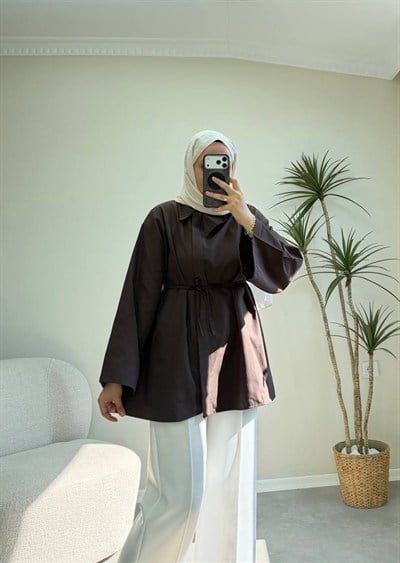 3865 - Düğmeli Poplin Gömlek - Kahverengi
