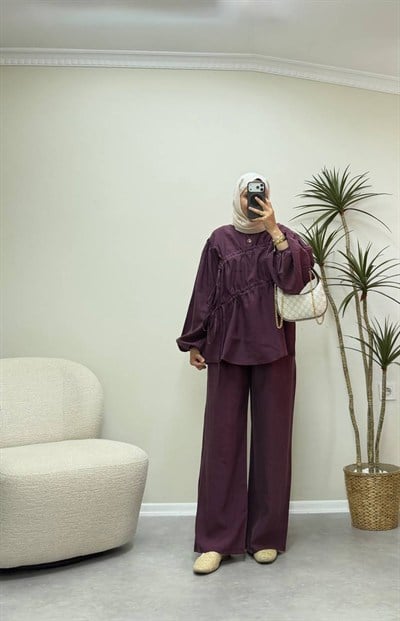 3872 - Tünelli Tencel Takım - Bordo