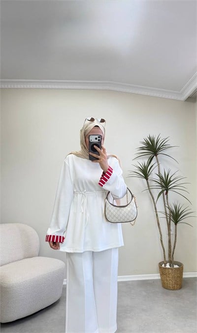 4149 - Ekoseli Oys Tunik - Ekru