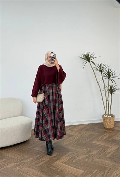 4220 - Ekose Etek - Bordo