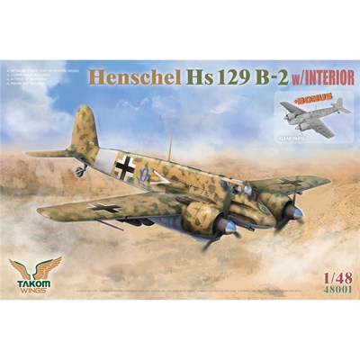 Takom 48001 1/48 Ölçek, Henschel Hs 129 B-2 (İç Detaylı) ve Şeffaf Parçalar, Savaş Uçağı Plastik Model Kiti