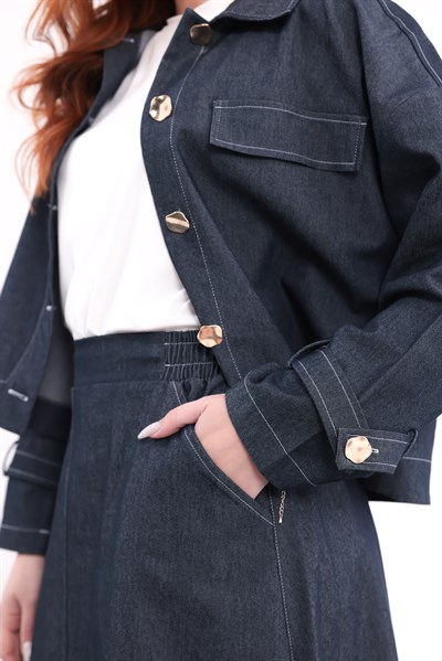 Üçlü Denim Etekli Takım