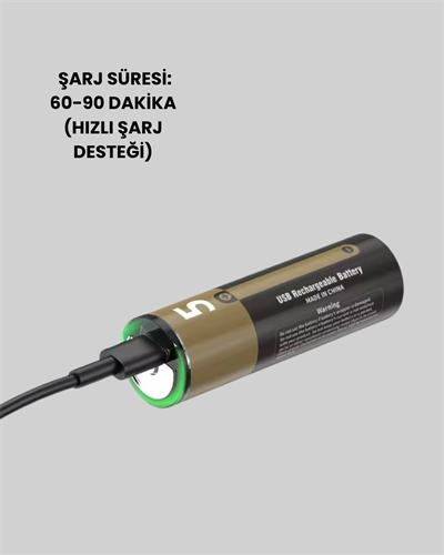 1.5V AA Şarjlı Lityum Pil | 1000+ Kez Şarj Edilebilir | Hızlı Type-C Şarj (2 Adet)