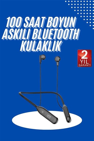 100 Saat Kablolu Boyun Askılı Dijital Göstergeli Bluetooth Kulaklık