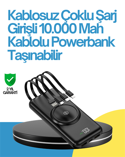 10000mAh Kablosuz ve Hızlı Şarj Destekli Powerbank – Taşınabilir Şarj Gücü