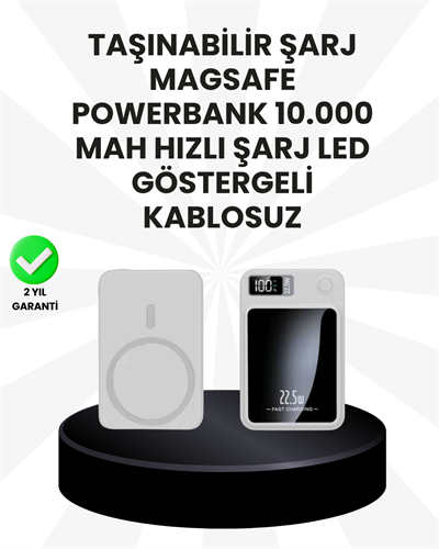 10000mAh Kapasiteli Manyetik USB-C ve Kablosuz Powerbank W09