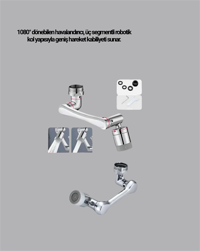 1080° Dönebilen Musluk Başlığı Robotik Kol Havalandırıcı Çok Yönlü Su Yönlendirme
