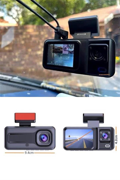 1080P 3 Lensli WİFİ Araç İçi Kameralı Ekran DVR Kaydedici Gece Görüşlü