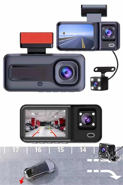 1080p Sürüş Kaydedici 2 İnç Araç Araba Ön İç Arka DVR IPS Ekran