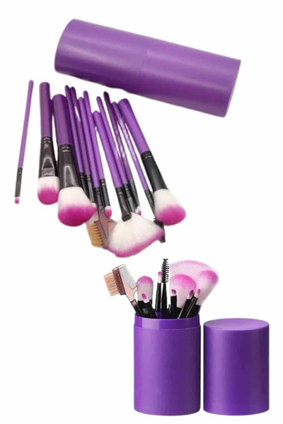 12 Parça Makyaj Fırça Seti Profesyonel Fondöten Allık Far Kontür Fırçası