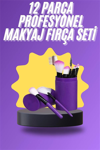 12 Parça Makyaj Fırça Seti Profesyonel Fondöten Allık Far Kontür Fırçası
