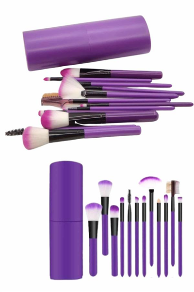 12 Parça Makyaj Fırça Seti Profesyonel Fondöten Allık Far Kontür Fırçası