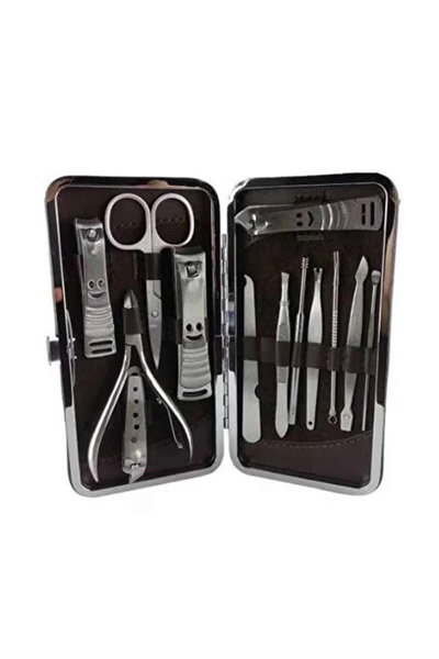 12 Parça Manikür Pedikür Seti Özel Deri Çanta El Ayak Bakımı Akne ve Sivilce Temizleme