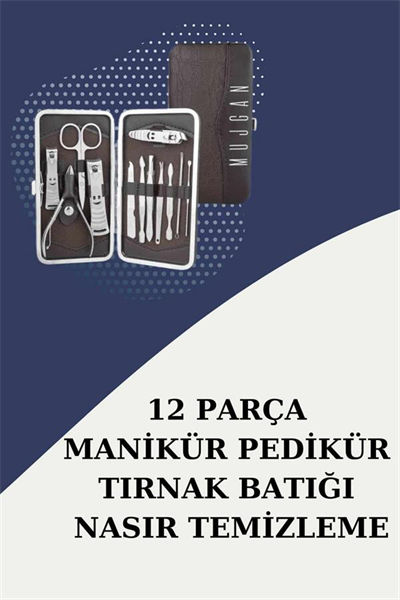 12 Parça Paslanmaz Çelik Kompakt ve Taşınabilir Manikür Makası Tırnak Makası