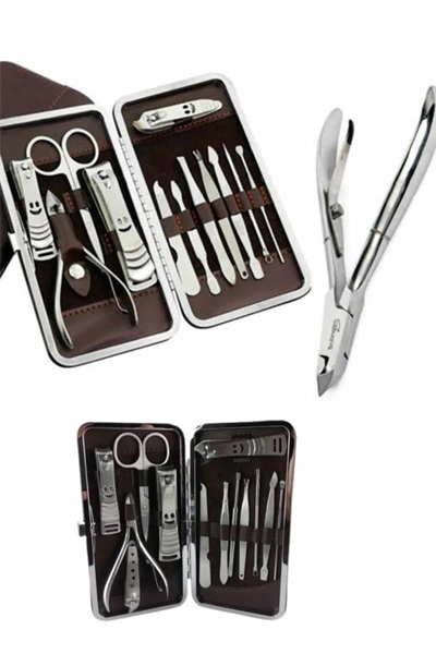 12 Parça Paslanmaz Çelik Kompakt ve Taşınabilir Manikür Makası Tırnak Makası