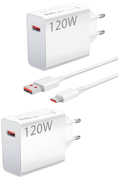 120 Watt Turbo Hızlı Şarj Aleti Seti Hızlı Şarj Adaptörü Beyaz