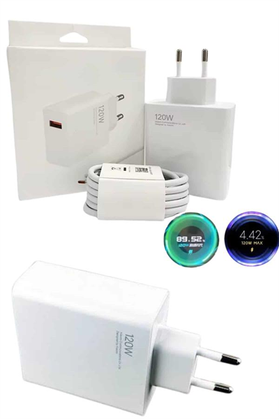 120 Watt Turbo Hızlı Şarj Aleti Seti Hızlı Şarj Adaptörü Beyaz