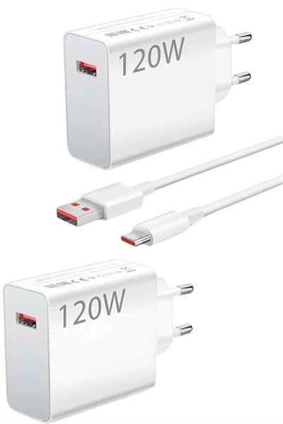 120 Watt Turbo Hızlı Şarj Aleti Seti Hızlı Şarj Adaptörü Beyaz