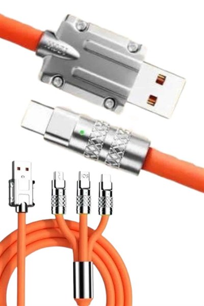 120W 3 İn 1 Uyumlu Silikon Şarj Kablosu Hızlı Şarj Kablosu