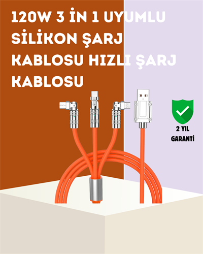 120 W Hızlı Çözüm Sunan 3ü 1 USB Şarj Kablosu– Sağlam Gövde