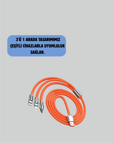 120 W Hızlı Çözüm Sunan 3ü 1 USB Şarj Kablosu– Sağlam Gövde