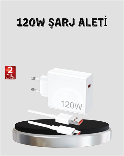 120W Hızlı Şarj Başlığı Ultra Güçlü Type-C Adaptör Kablo Dahil