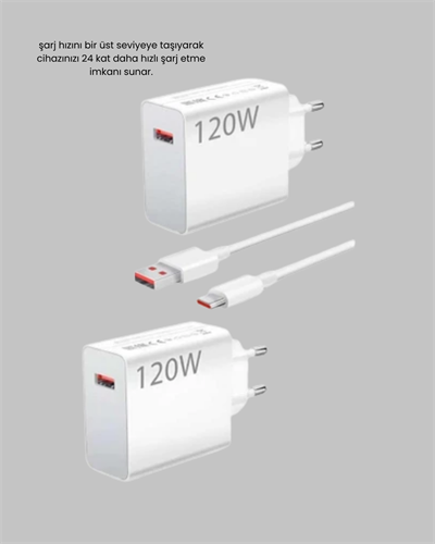 120W Hızlı Şarj Başlığı Ultra Güçlü Type-C Adaptör Kablo Dahil
