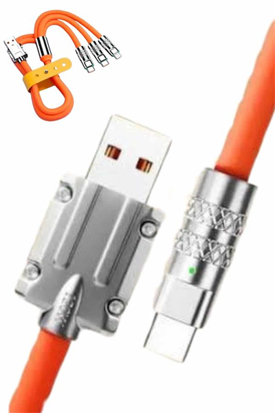 120W Silikon Metal Uçlu LED Işıklı 3 In1 Şarj Kablosu 1.2m