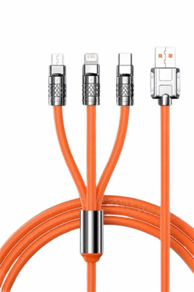 120W Silikon Metal Uçlu LED Işıklı 3 In1 Şarj Kablosu 1.2m