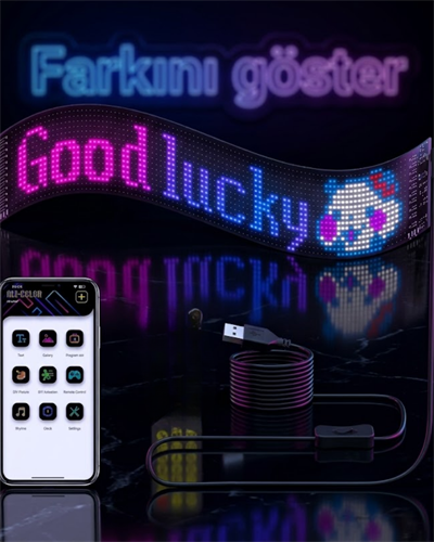 16x96 RGB LED Matrix Panel 60 cm Esnek Yapı Uygulama Kontrollü Kayan Yazı Ekranı