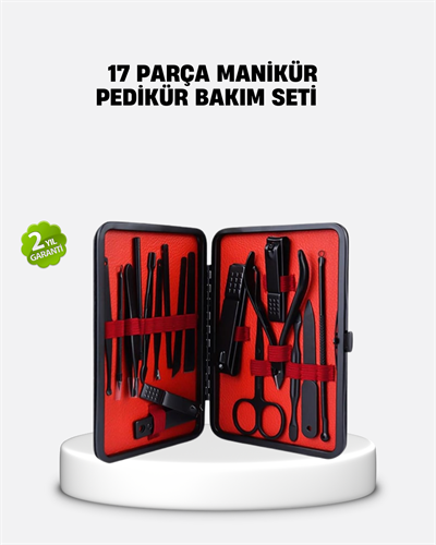17 Parça Profesyonel Manikür Pedikür Seti Paslanmaz Çelik Siyah Kutu