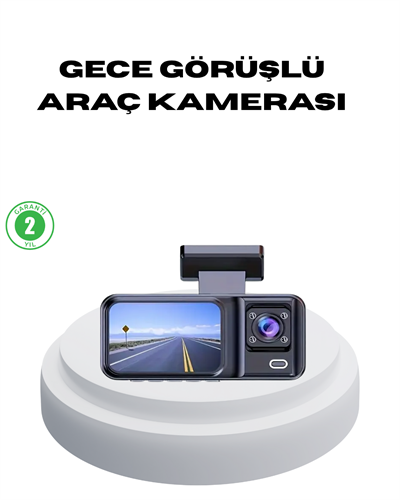 170° Geniş Açılı 3 Kameralı Araç İçi Kayıt Cihazı Gece Görüşlü