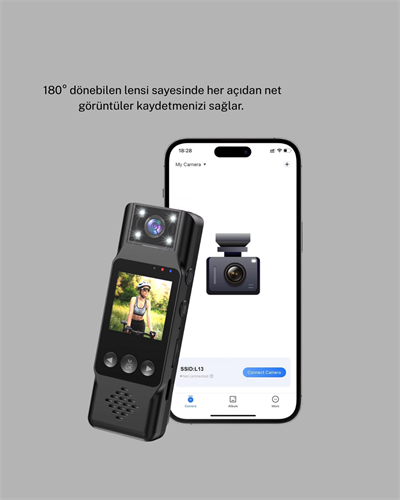 180 Derece Dönebilen Mini Kamera Full HD TFT Ekran Hareket Sensörlü