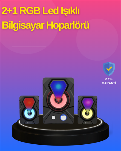 2.1 Kanal RGB LED Oyun Hoparlörü Subwoofer Destekli