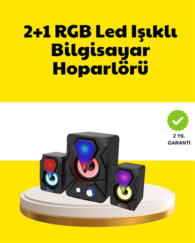 2.1 USB Bağlantılı Oyun Hoparlörü Renkli LED Işıklı