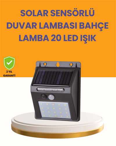 20 LED Güneş Enerjili Hareket Sensörlü Dış Mekan Duvar Lambası