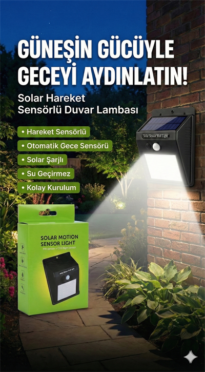 20 Ledli Hareket Sensörlü Dış Mekan Solar Lamba
