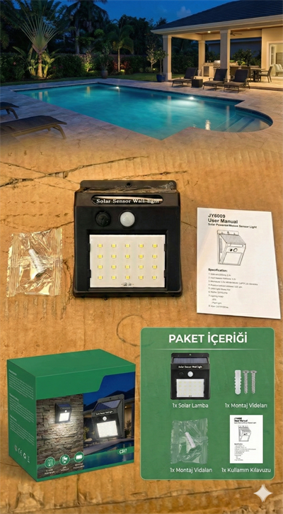 20 Ledli Hareket Sensörlü Dış Mekan Solar Lamba